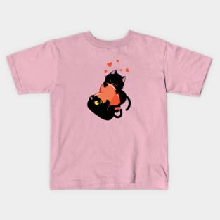 Black cats play with heart Kids T-Shirt